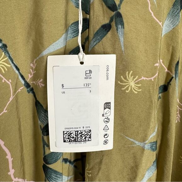 NWT COS Cotton Green Floral Multi Voluminous Midi Vacation Cocktail Dress Size 2 - Picture 7 of 15